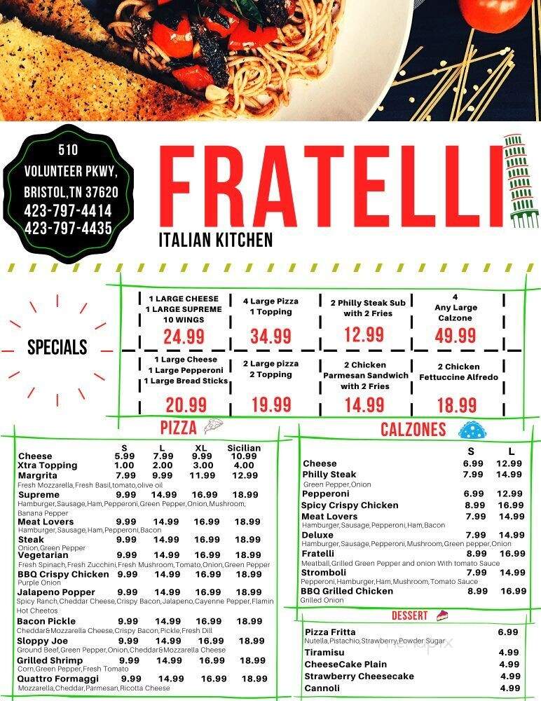 Fratelli - Bristol, TN menu_pic