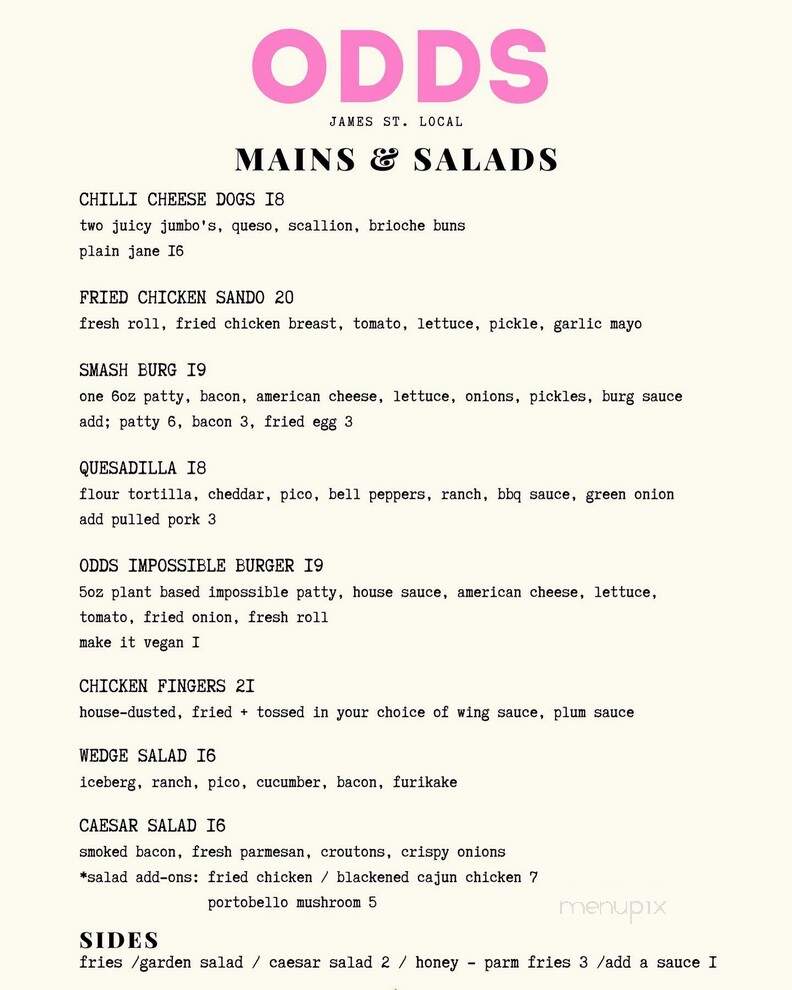 Odds Bar - Hamilton, ON menu_pic