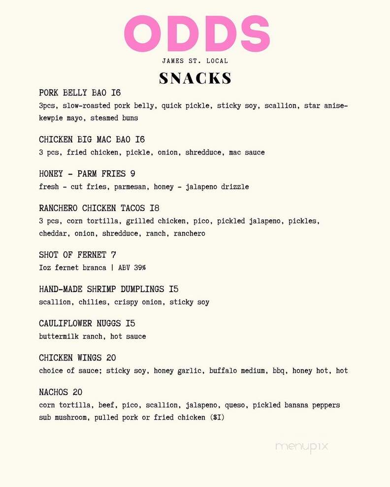 Odds Bar - Hamilton, ON menu_pic