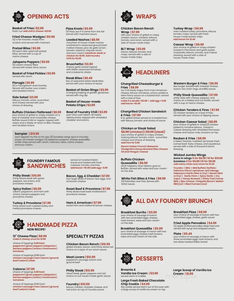 The Foundry - Salem, OH menu_pic