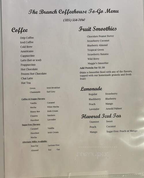 The Branch Coffeehouse - Tuscola, TX menu_pic
