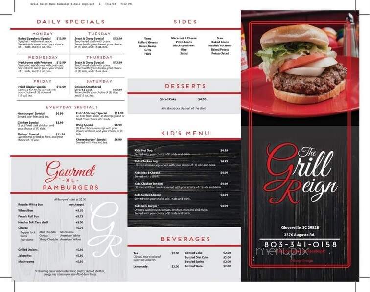 The Grill Reign - Gloverville, SC menu_pic
