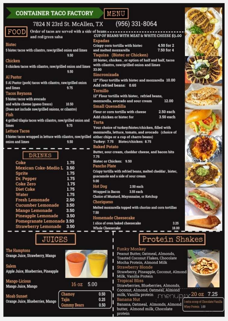 Container Taco Factory - McAllen, TX menu_pic