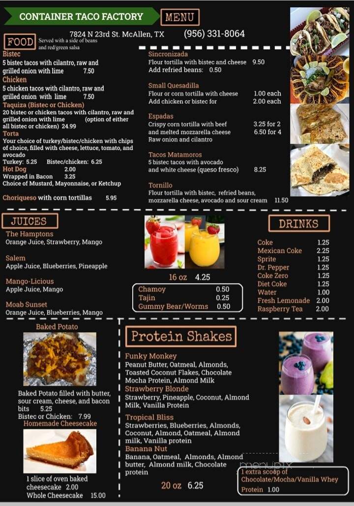 Container Taco Factory - McAllen, TX menu_pic