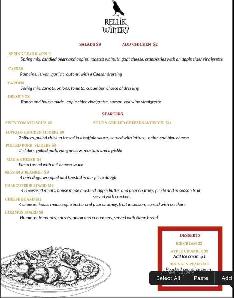 The Rellik Winery - Central Point, OR menu_pic