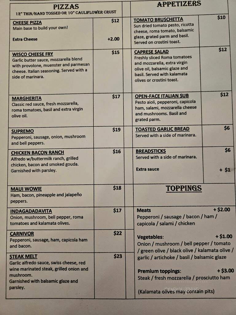 Aaron's Wines & Steins - Wisconsin Rapids, WI menu_pic