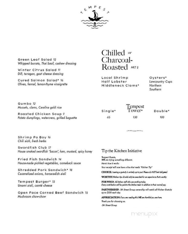 Tempest Charleston - Charleston, SC menu_pic