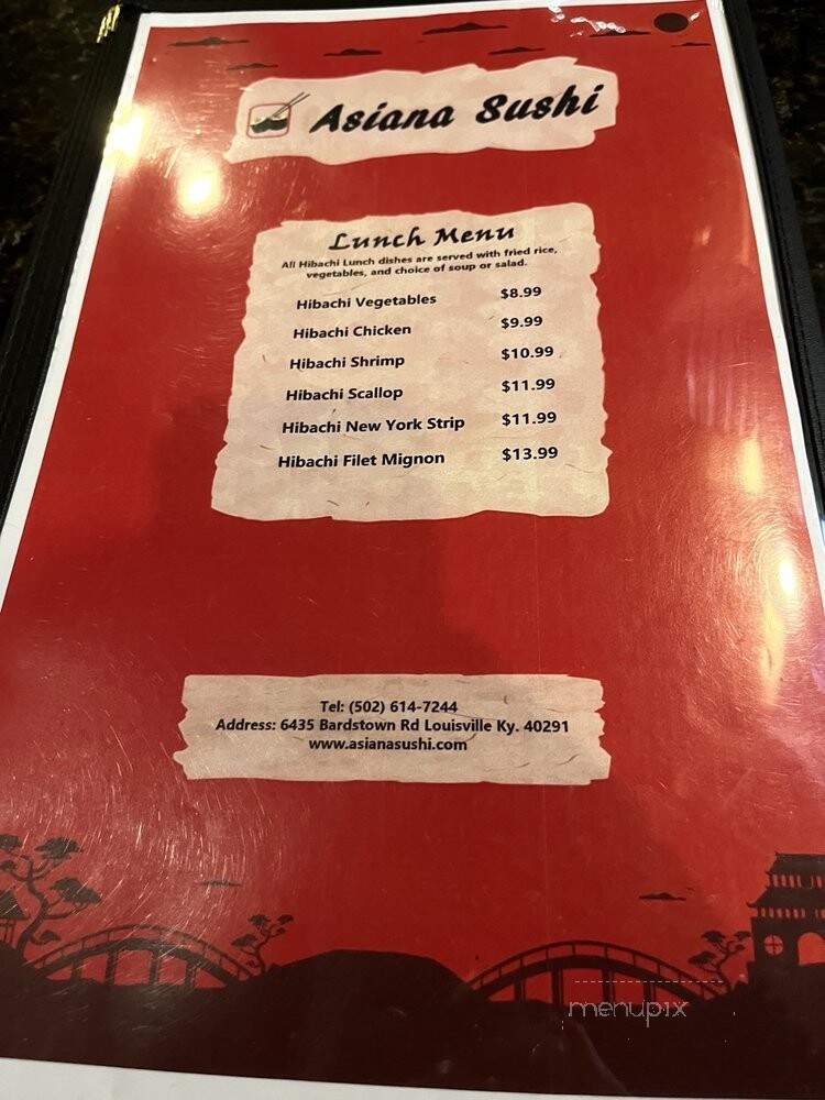 Asiana Sushi - Louisville, KY menu_pic