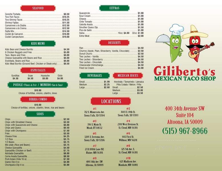 Gilberto's Mexican Taco Shop - Altoona, IA menu_pic