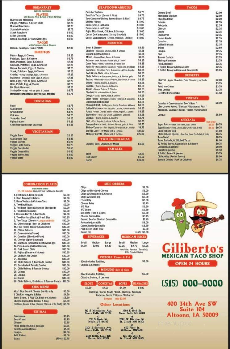 Gilberto's Mexican Taco Shop - Altoona, IA menu_pic