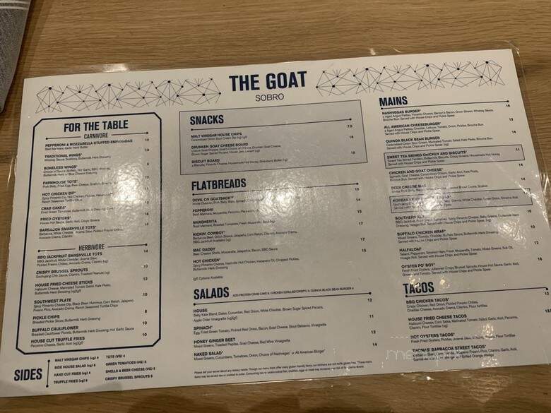 The Goat SoBro - Nashville, TN menu_pic