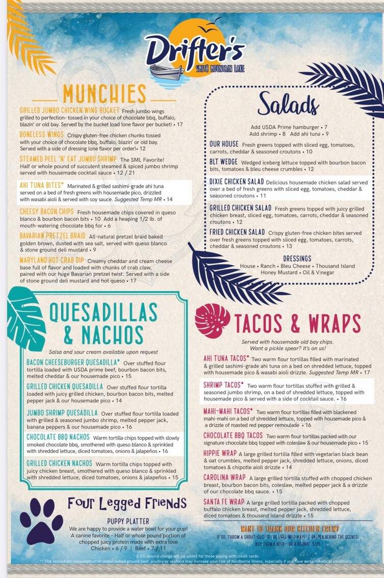 Drifter's - Moneta, VA menu_pic