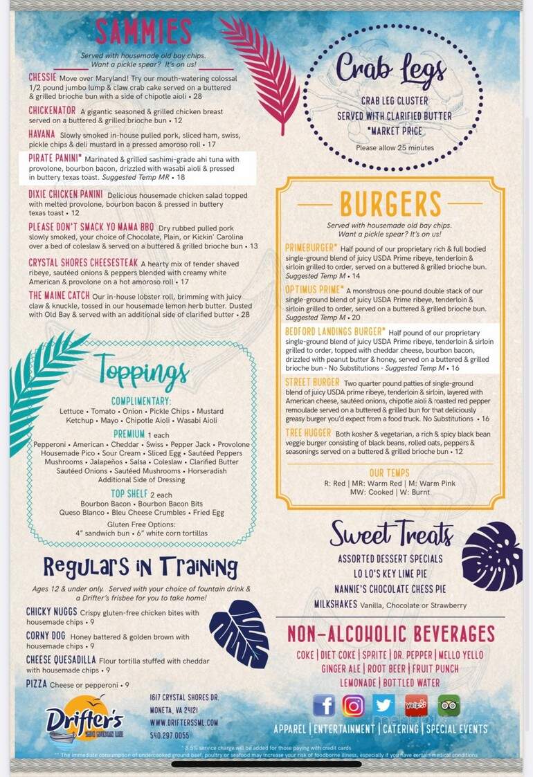 Drifter's - Moneta, VA menu_pic