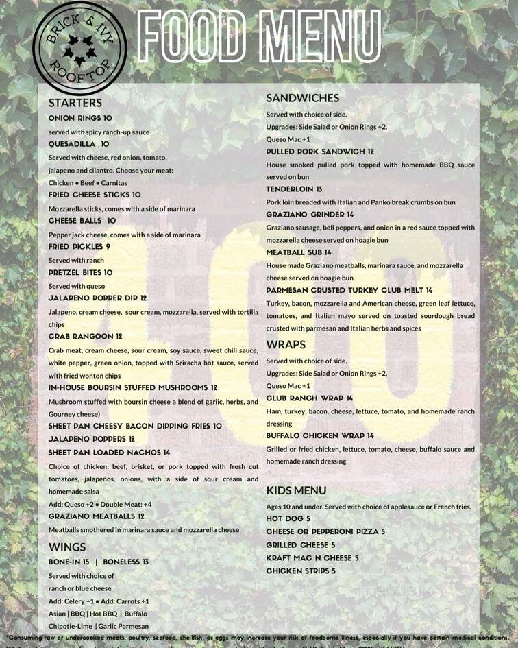 Brick and Ivy - Altoona, IA menu_pic