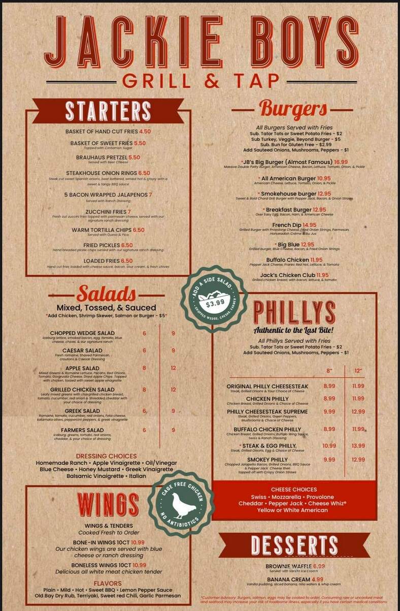 Jackie Boys Grill and Tap - Concord, NC menu_pic