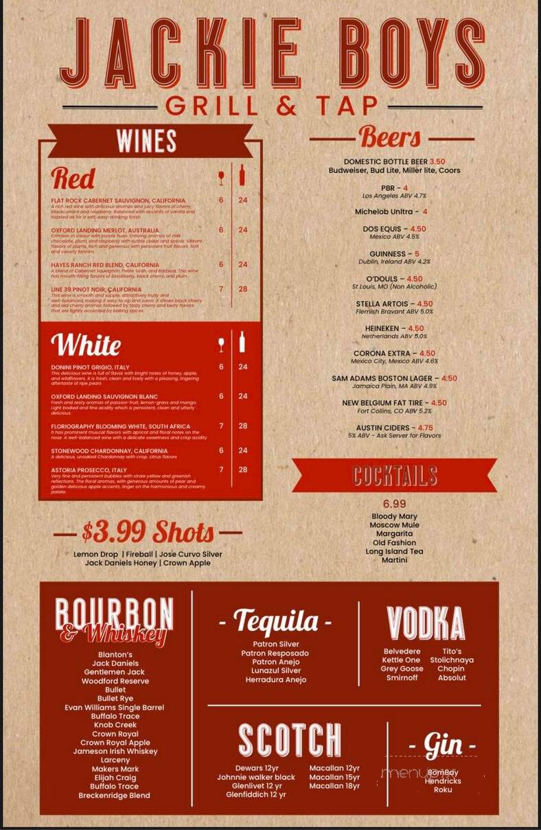 Jackie Boys Grill and Tap - Concord, NC menu_pic