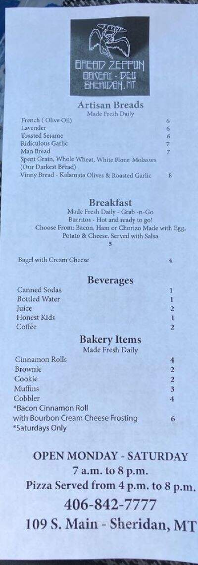 Bread Zepplin - Sheridan, MT menu_pic