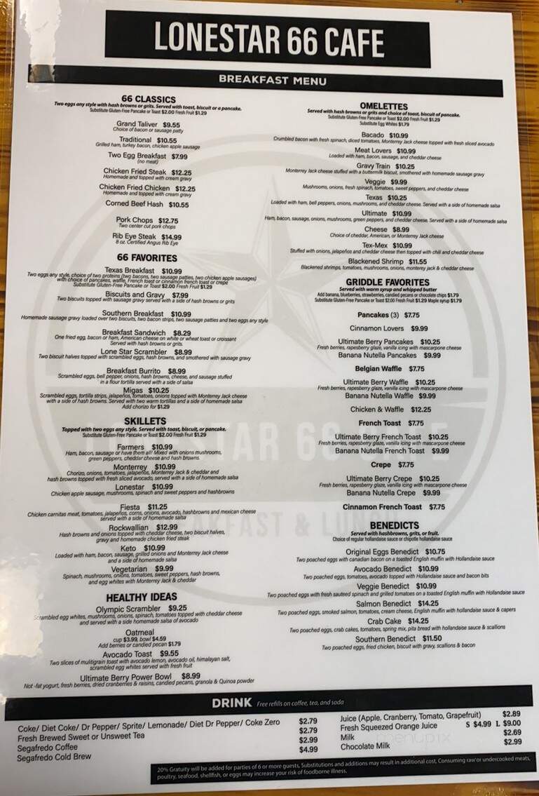 Lonestar 66 Cafe - Rockwall, TX menu_pic