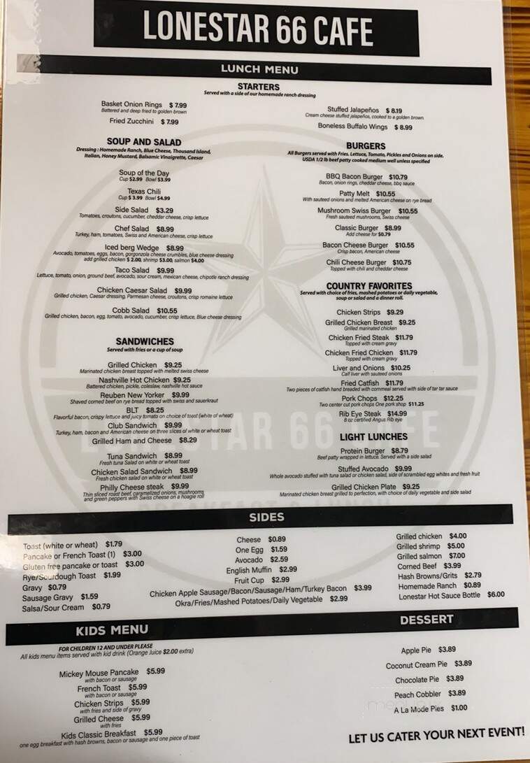 Lonestar 66 Cafe - Rockwall, TX menu_pic