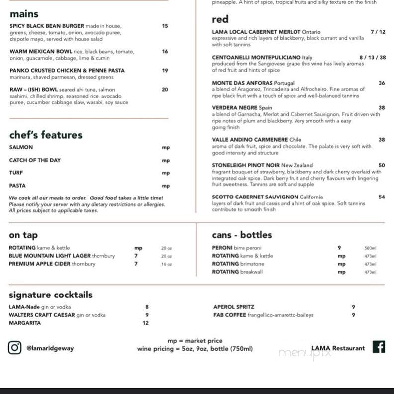 LAMA - Fort Erie, ON menu_pic