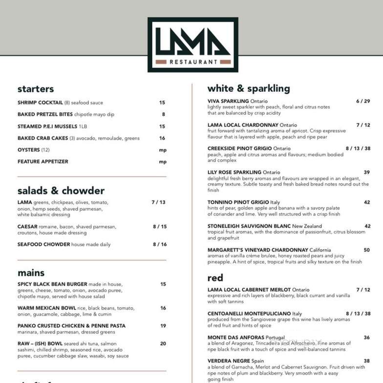 LAMA - Fort Erie, ON menu_pic
