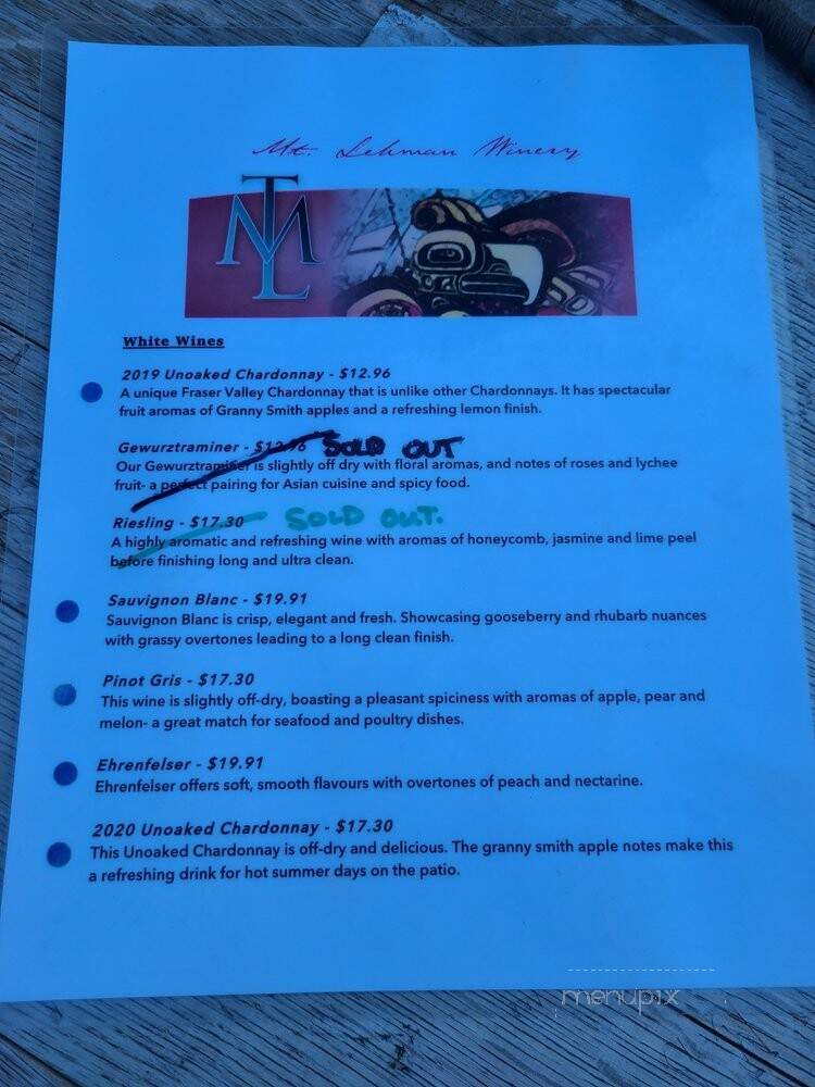 Mt Lehman Winery - Abbotsford, BC menu_pic