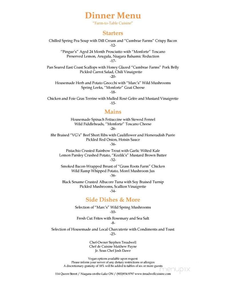 Treadwells - Niagara-on-the-Lake, ON menu_pic