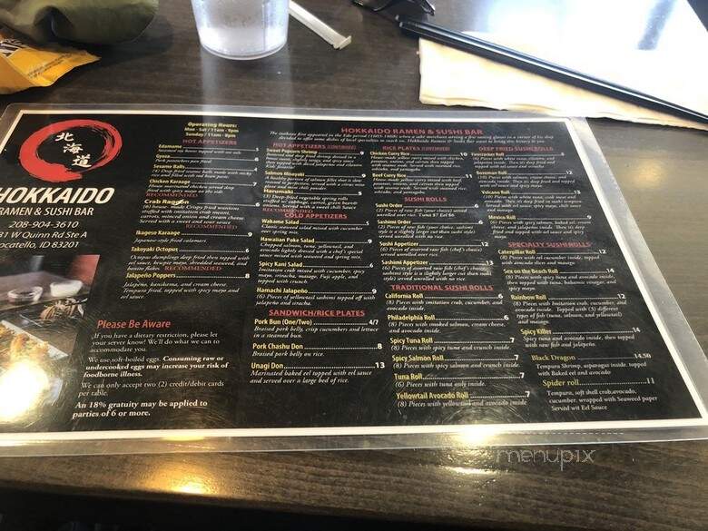 Hokkaido Ramen & Sushi bar - Pocatello, ID menu_pic