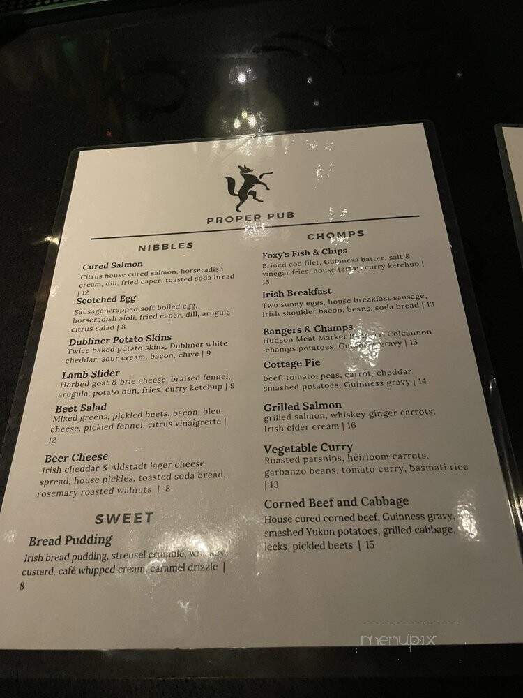 Foxy's Proper Pub - Austin, TX menu_pic