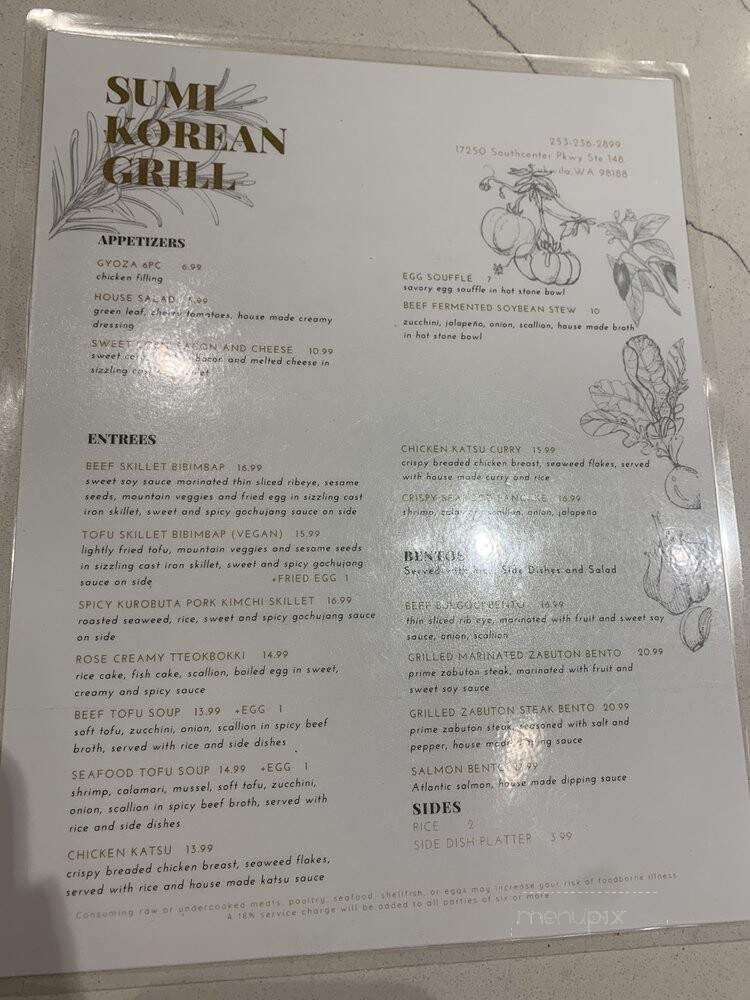 Sumi Korean Grill - Tukwila, WA menu_pic