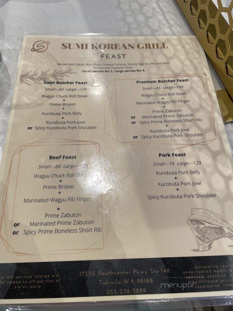 Sumi Korean Grill - Tukwila, WA menu_pic
