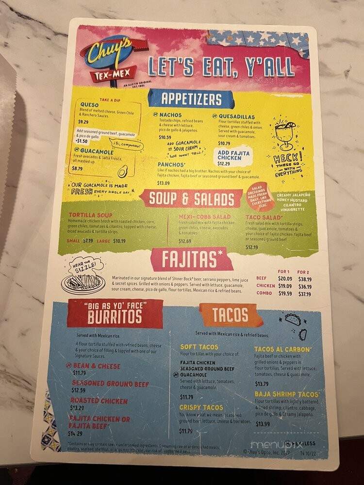 Chuy's - Pembroke Pines, FL menu_pic