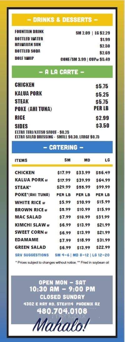 Moku Hawaiian Grill - Phoenix, AZ menu_pic