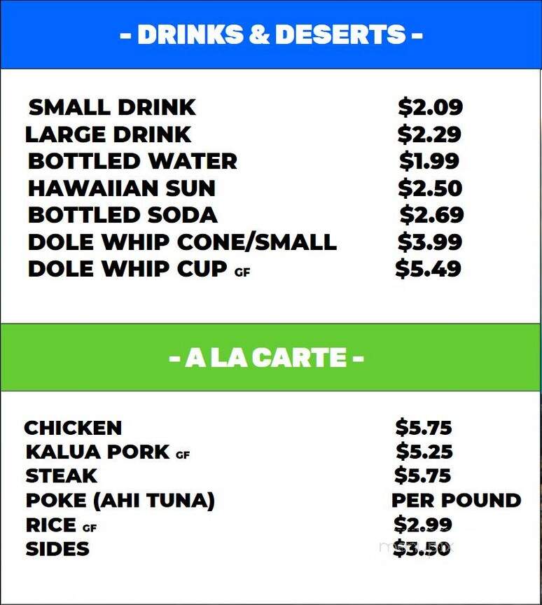 Moku Hawaiian Grill - Phoenix, AZ menu_pic