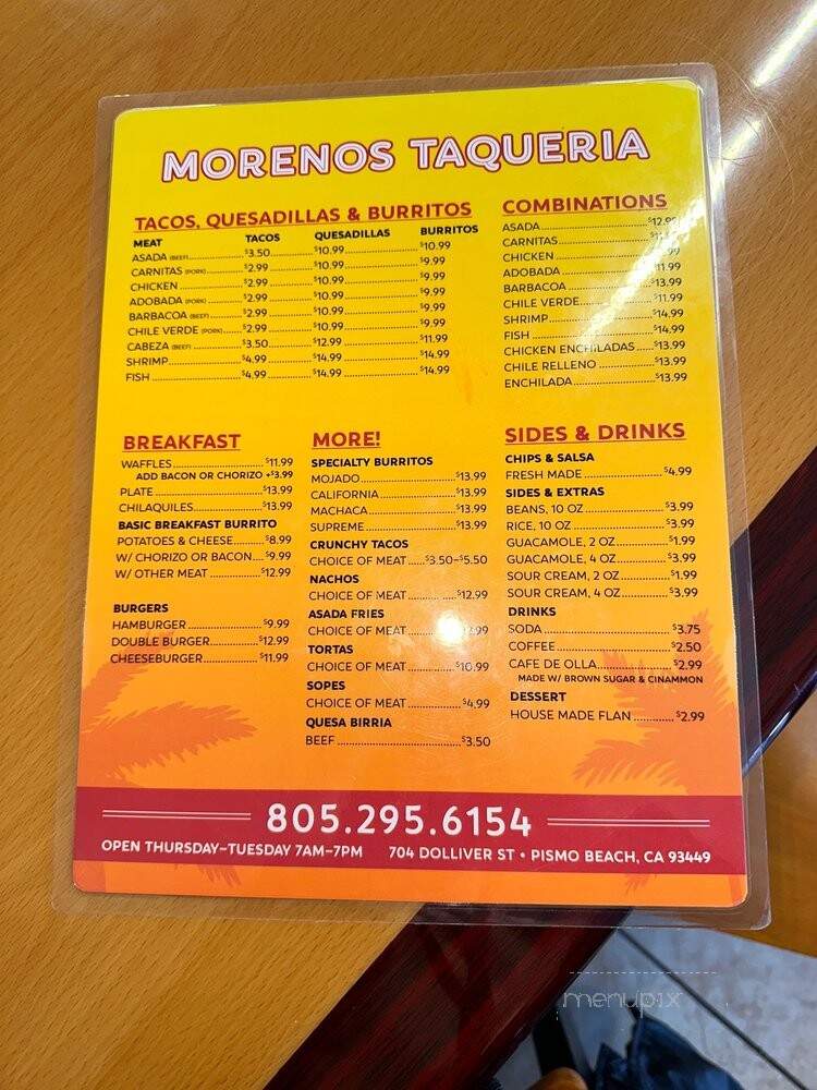 Morenos Taqueria - Pismo Beach, CA menu_pic