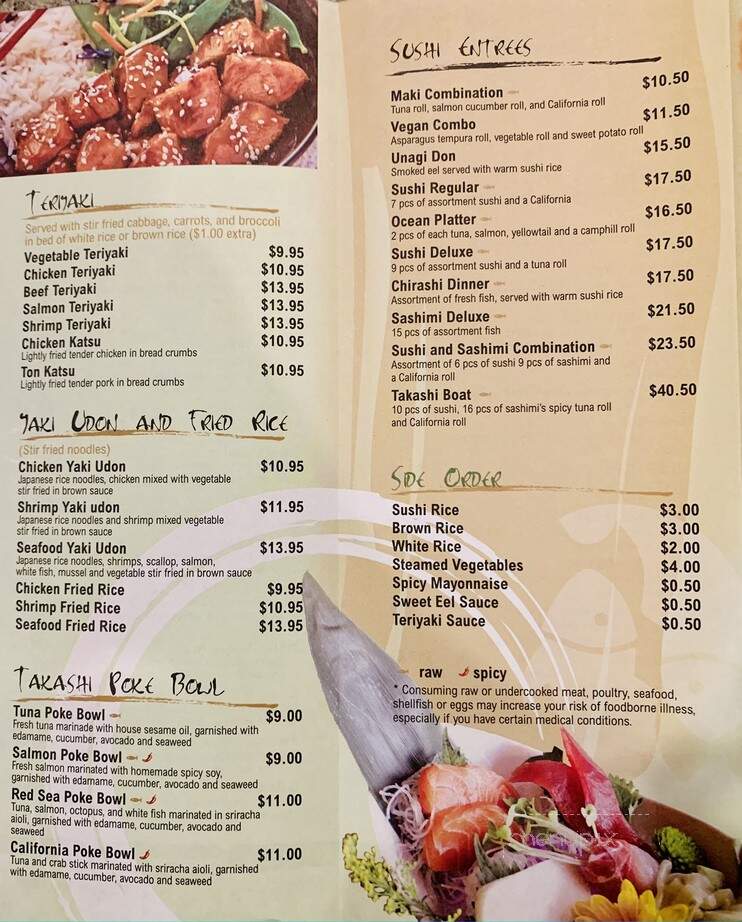 Takashi the Art Of Sushi - Camp Hill, PA menu_pic