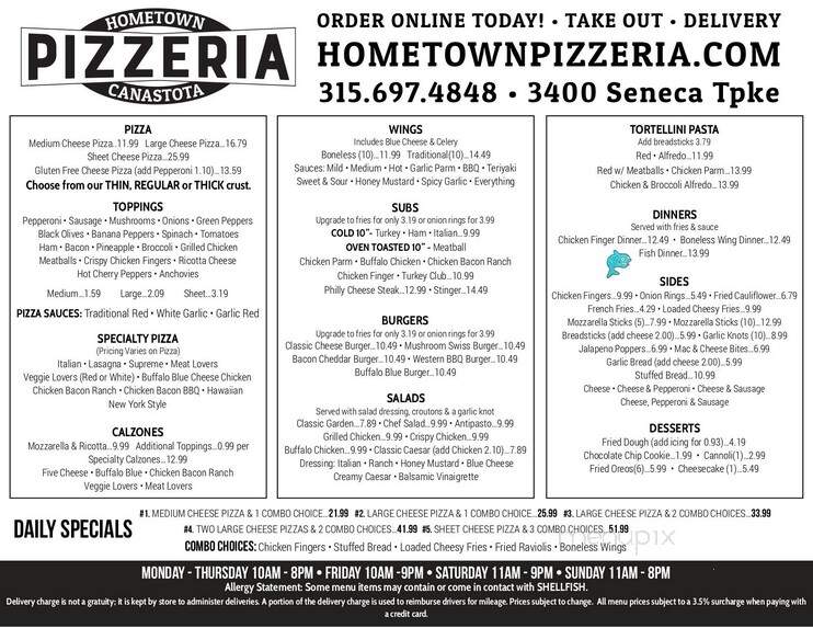 Hometown Pizzeria - Canastota, NY menu_pic