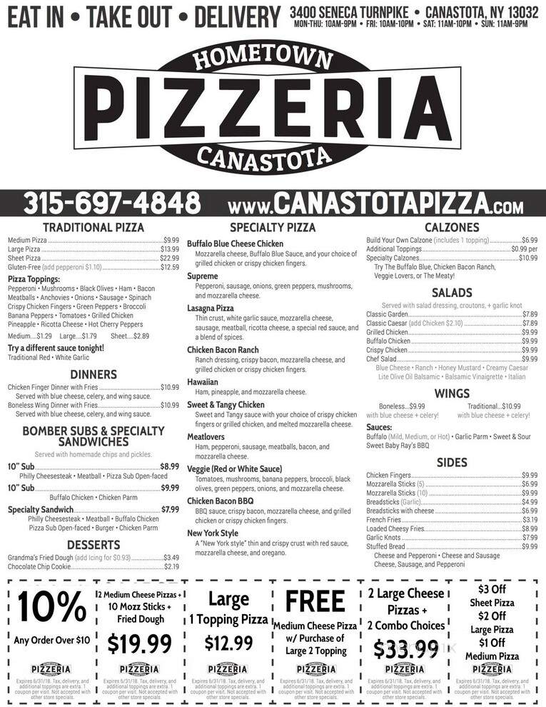 Hometown Pizzeria - Canastota, NY menu_pic