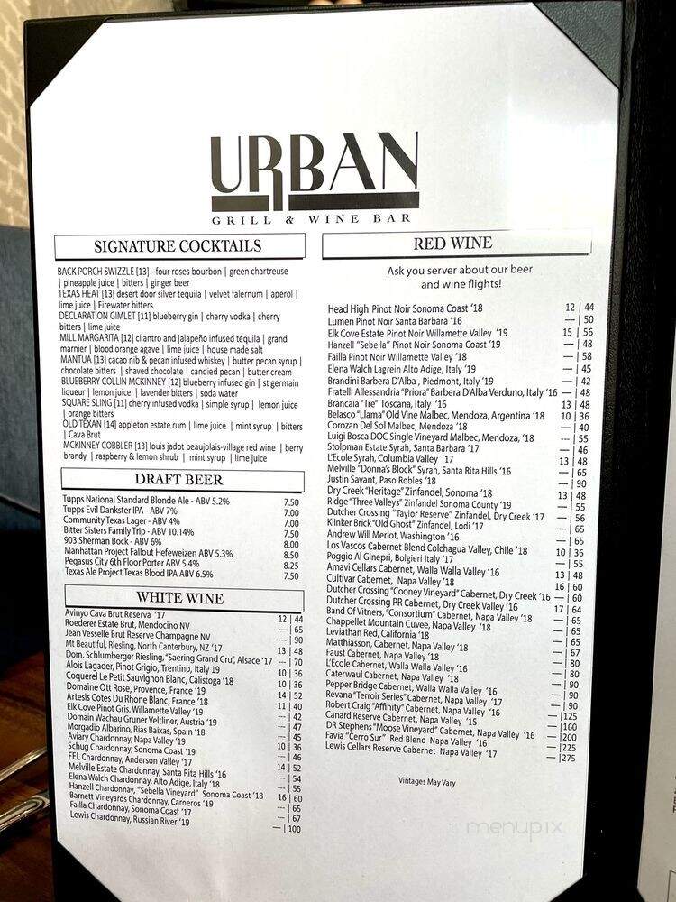 Urban Grill and Wine Bar - McKinney, TX menu_pic