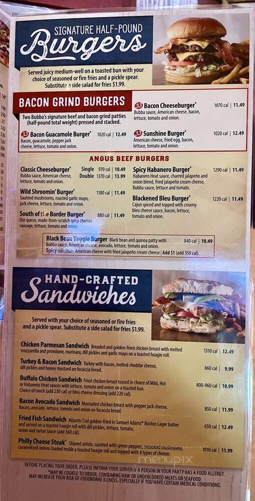 Bubba's 33 - San Antonio, TX menu_pic