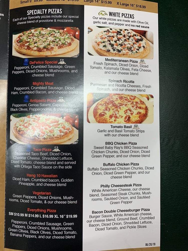 DeFelice Bros Pizza - Wintersville, OH menu_pic