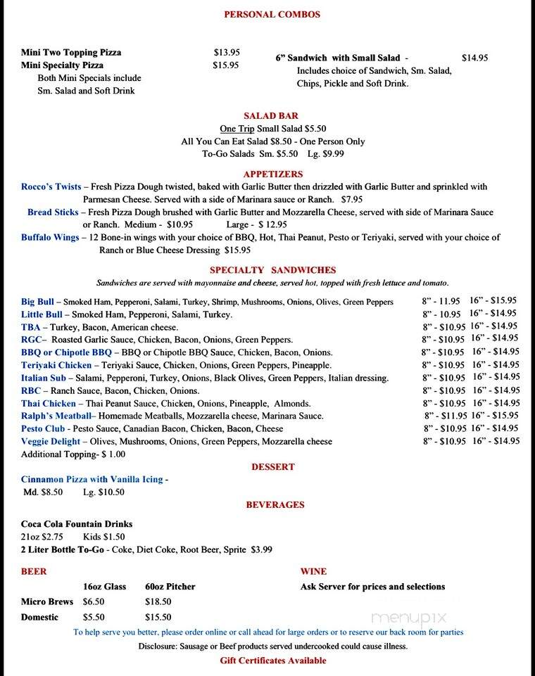 Rocco's Pizza - Kennewick, WA menu_pic
