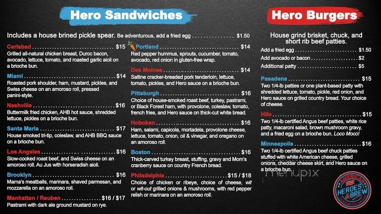 American Heroes & Brew - Carlsbad, CA menu_pic