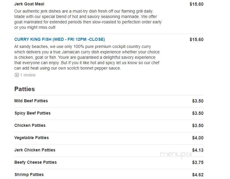Sandy Beaches - Brooklyn, NY menu_pic