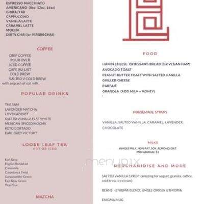 Enigma Coffee - Tarzana, CA menu_pic
