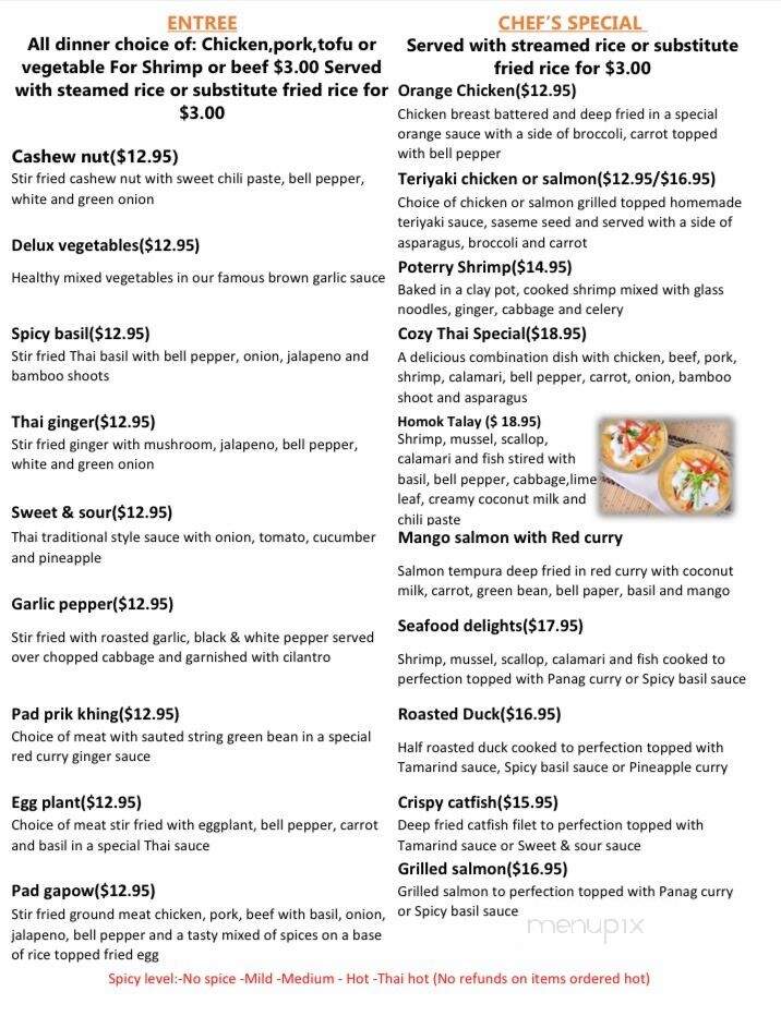 Cozy Thai Restaurant - Kansas City, MO menu_pic