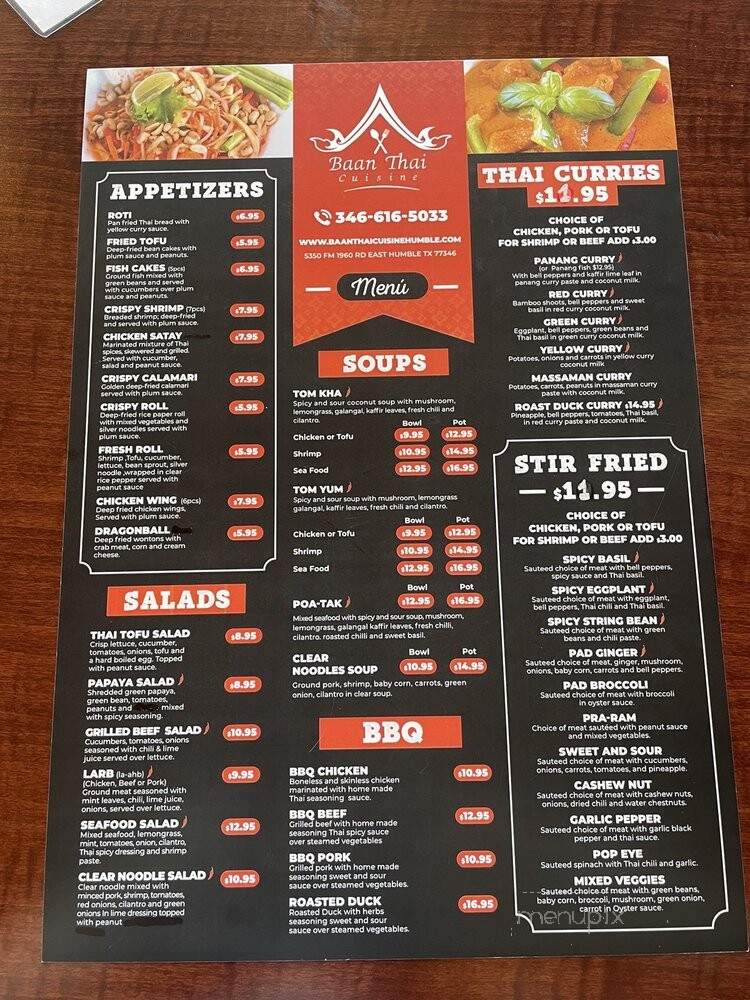Baan Thai Cuisine - Humble, TX menu_pic