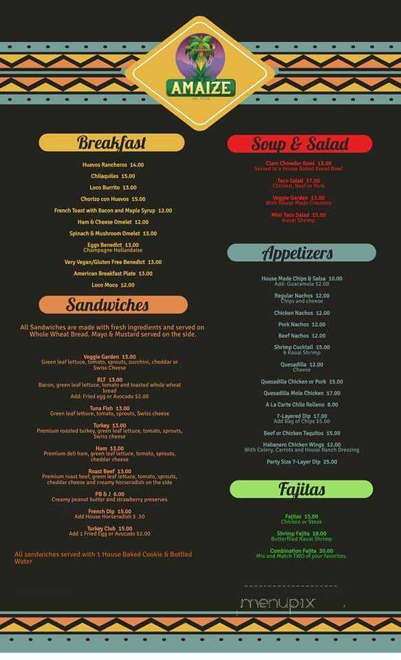 Amaize Foods - Hanapepe, HI menu_pic