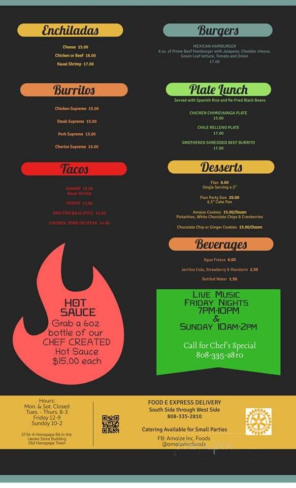 Amaize Foods - Hanapepe, HI menu_pic