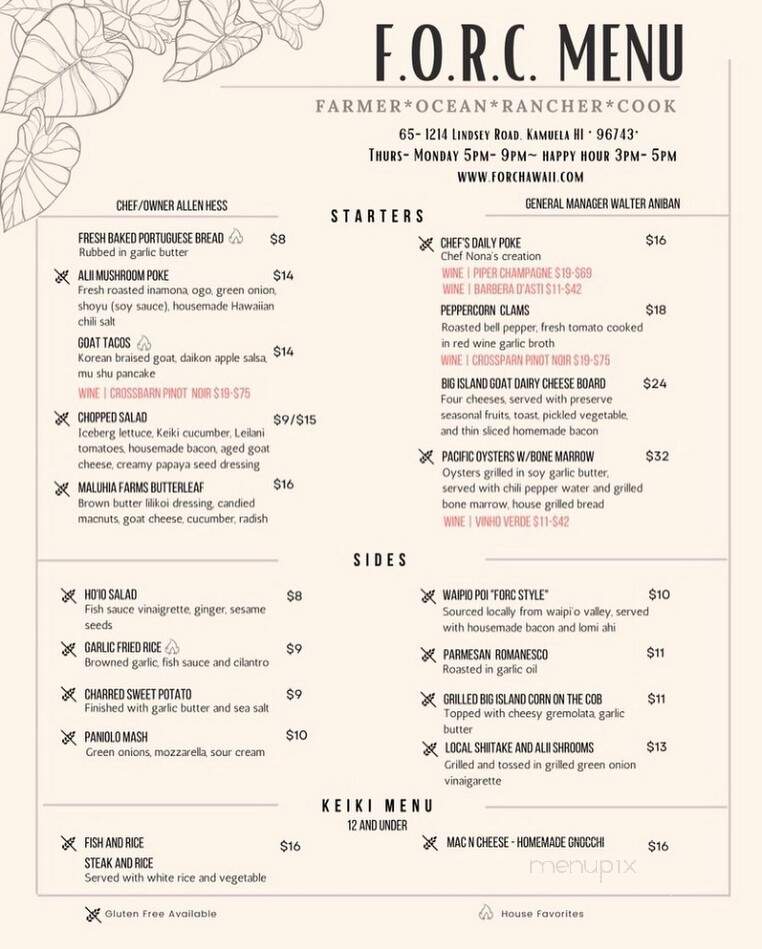 Forc - Kamuela, HI menu_pic